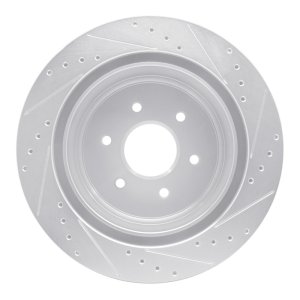 Nissan Titan XD Brake Rotor (1) - Rear Left - R1 Concepts - Drilled & Slotted - Silver - `16-`24